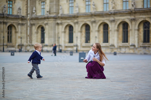 Mother and little son in Paris