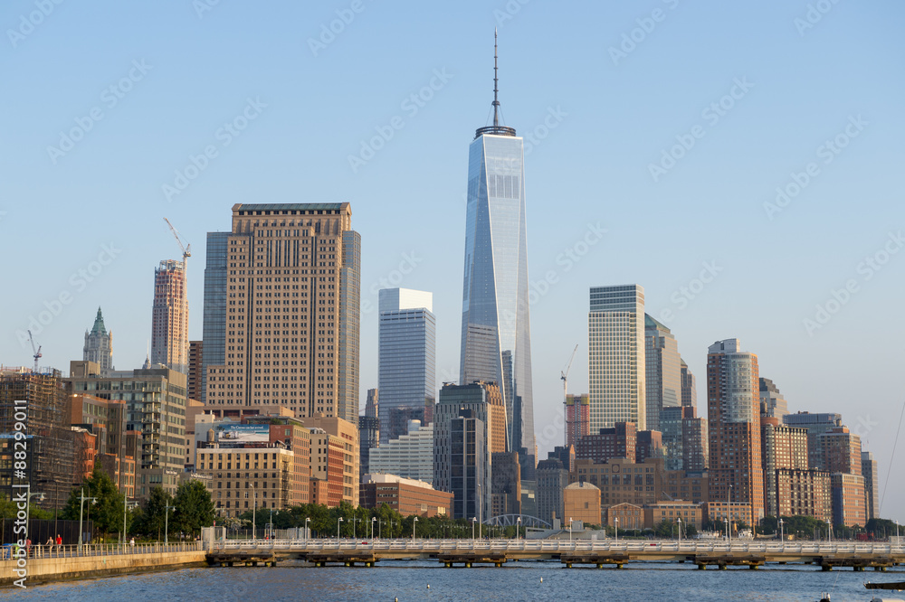 Hudson River skyline view of Downtown Manhattan New York City