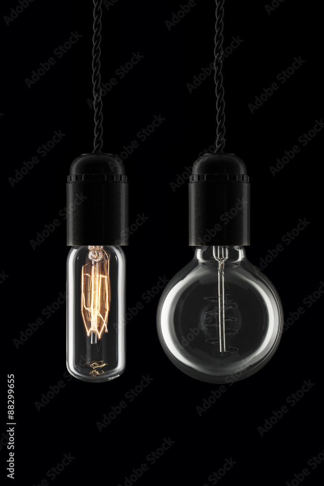 A pair of retro bulbs one is turned on A pair of retro bulbs one is turned on
