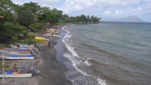 Aerial view of taxi boats on the beach in Papua New Guinea
