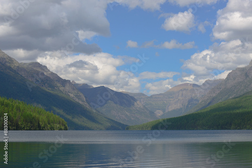 bowman lake in summer, glacier national park, montana, usa