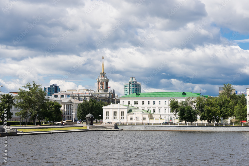 View of quay wharf embankment Yekaterinburg City.