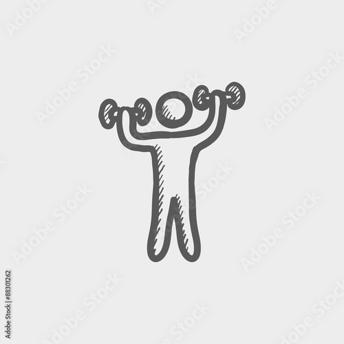 Boy in weight training sketch icon