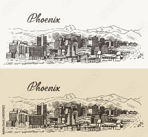 Phoenix skyline vector illustration hand drawn