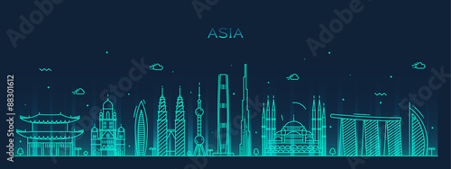 Asia skyline Trendy vector illustration line art