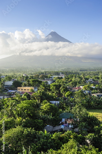 View from the Daraga Church over volcano of Mount Mayon, Legaspi, Southern Luzon, Philippines photo