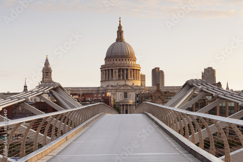 Millennium Bridge and St .Paul's Cathedral at sunrise, London #88303447