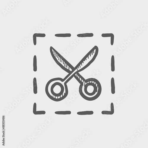 Scissors with cut lines sketch icon