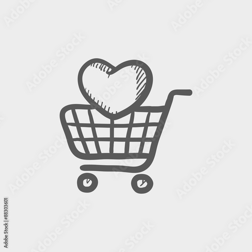 Shopping cart with heart sketch icon