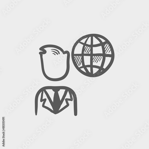 Businessman with global sketch icon