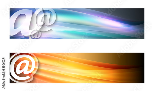 Set of two banners with waves and transparent email symbol