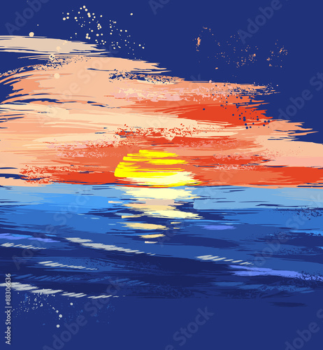painted sunset on the sea