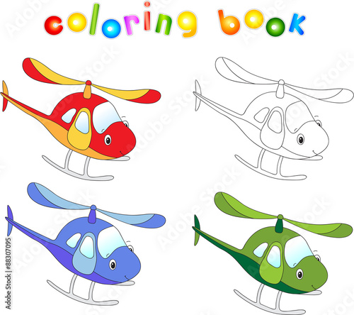Funny cartoon helicopter. Coloring book for children