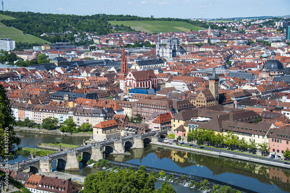 View over Wurzburg from Fortress Marienberg, Franconia, Bavaria, Germany View over Wurzburg from Fortress Marienberg, Franconia, Bavaria, Germany