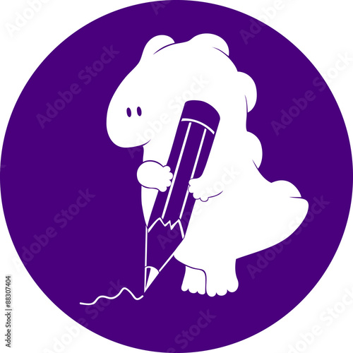 Lovely friendly dragon with pencil. Silhouette silhouette of of