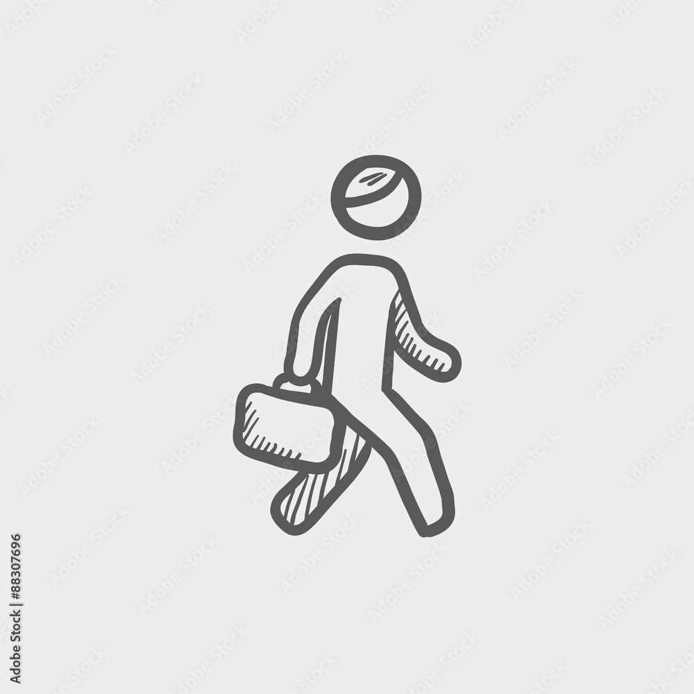 Man walking with briefcase sketch icon Man walking with briefcase sketch icon