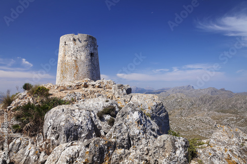 Talaia d'Albercuix watchtower, Cap de Formentor, near Port de Pollenca, Majorca (Mallorca), Balearic Islands, Spain, Mediterranean photo