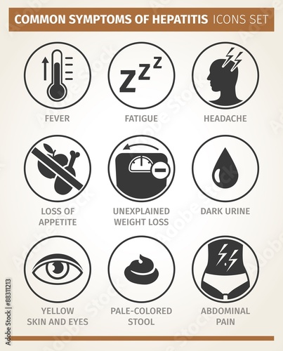 symptoms of hepatitis. vector icon set