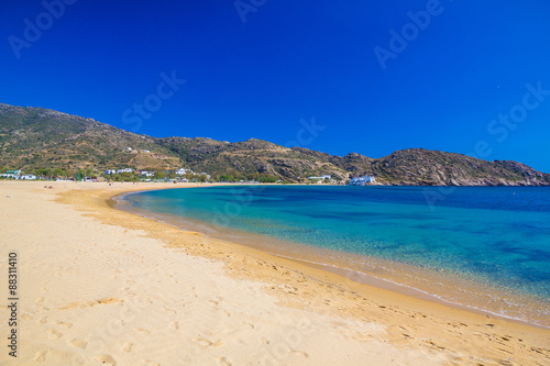 Mylopotas yellow sand beach, Ios island, Cyclades, Aegean, Greece