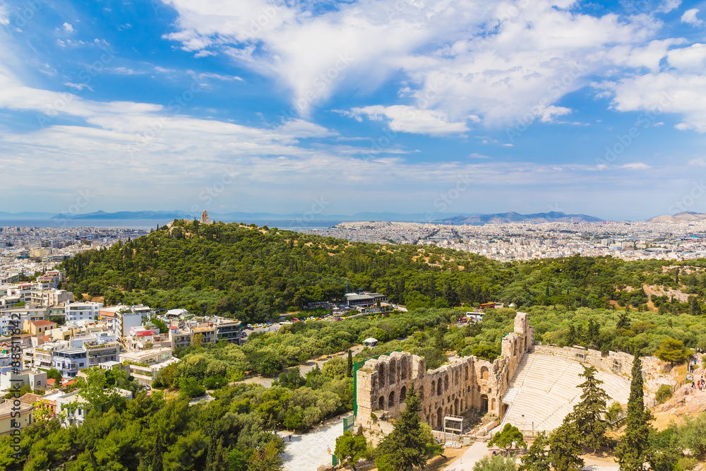 Acropolis view to Philopappos hill, Athens, Greece