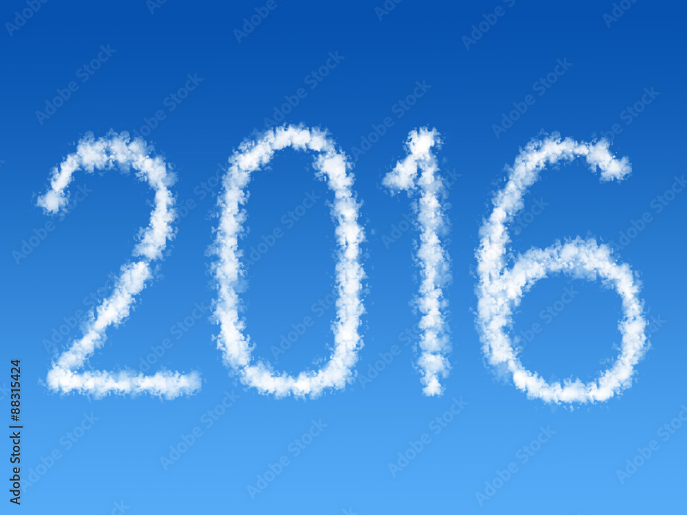 2016 text shape white clouds on blue sky 2016 text shape white clouds on blue sky