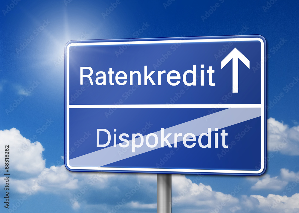 Ratenkredit statt Dispokredit Schild blau Ratenkredit statt Dispokredit Schild blau