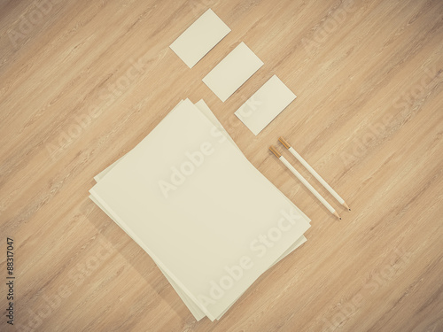 Corporate Identity Template mockup on vintage wooden substrate