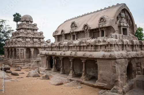 Five rathas complex with  in Mamallapuram, Tamil Nadu, India photo