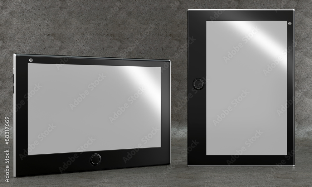 Tablet mockup on concrete background. Front view.