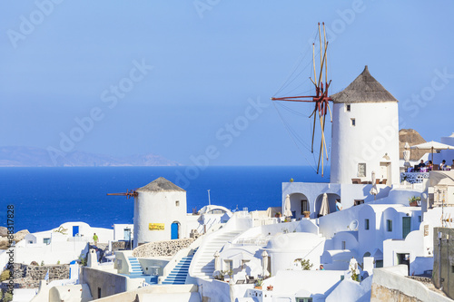 Photography Windmill and traditional houses, Oia, Santorini (Thira), Cyclades Islands, Aegea