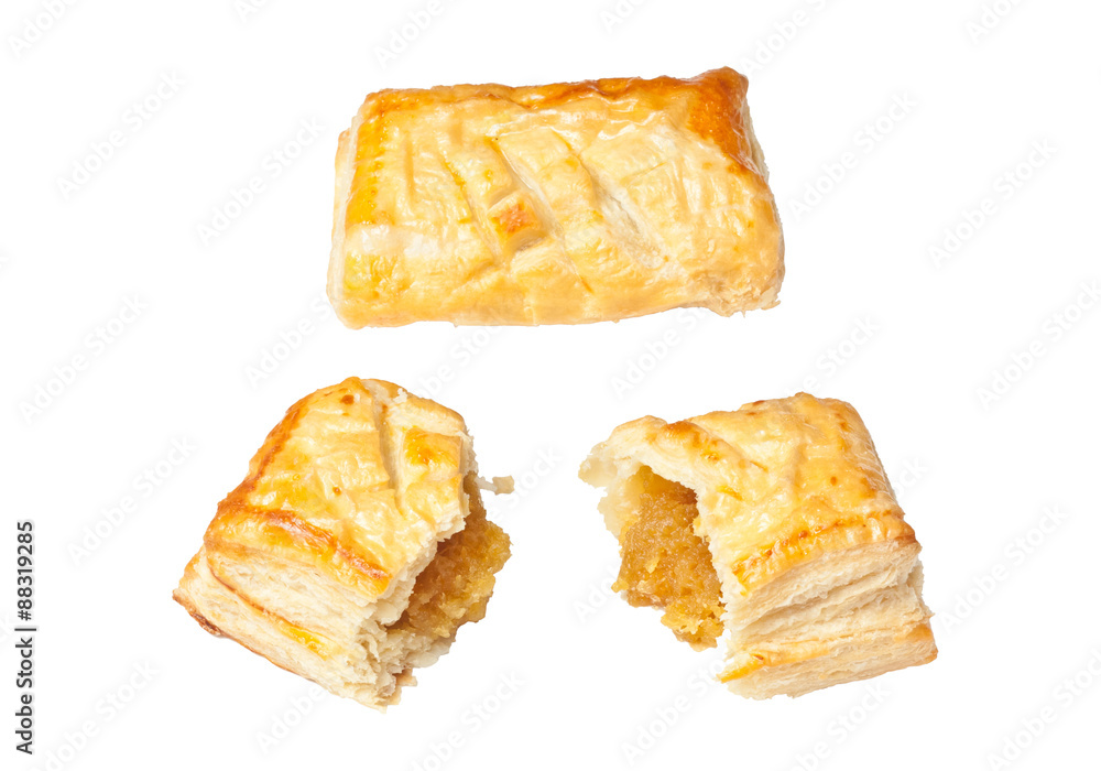 Crunchy pie with pineapple jam stuffed, isolated on white Crunchy pie with pineapple jam stuffed, isolated on white