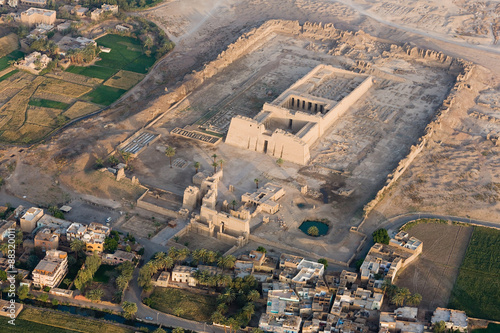 Medinet Habu Temple near Luxor from a hot air balloon, Thebes, Egypt photo