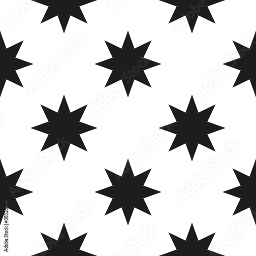 Monochrome geometric seamless pattern with Christmas stars