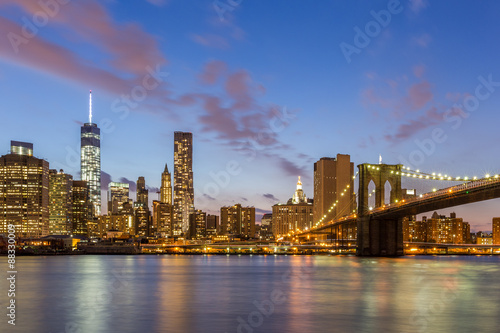 Brooklyn bridge and downtown New York City at night