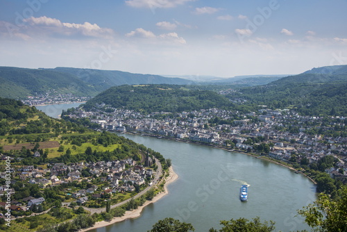 View over Boppard and the River Rhine from Vierseenblick, Rhine Valley, Rhineland-Palatinate, Germany photo