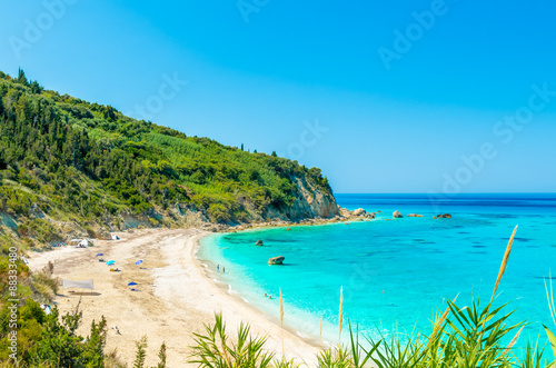 Fototapeta Naklejka Na Ścianę i Meble -  Avali beach, Lefkada island, Greece. Beautiful turquoise sea on the island of Lefkada in Greece. Avali Beach