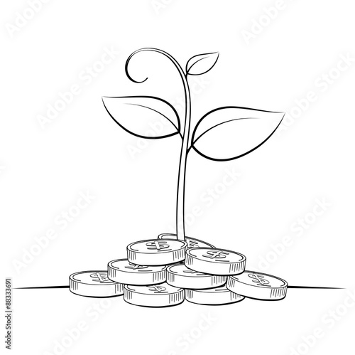 Tree money coin line drawing, Business concept, Illustration Vector eps10