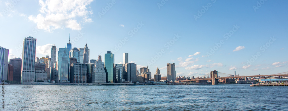 Panoramic View Manhattan Skyline and Brooklyn Bridge 