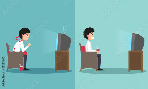 The sample of the guy sitting in wrong and right ways for watchi
