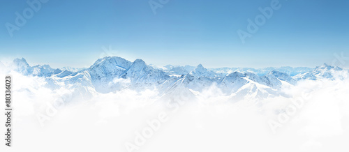 Panorama of winter mountains in Caucasus region,Elbrus mountain, Russia
