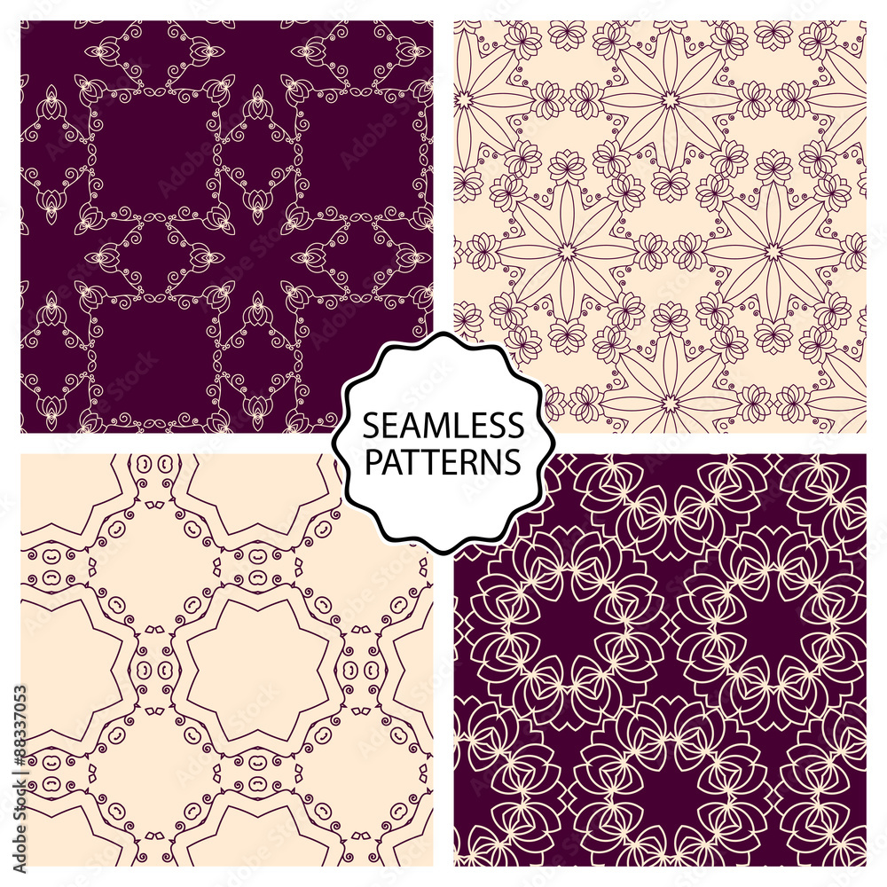 Vector illustration. Set of seamless line patterns