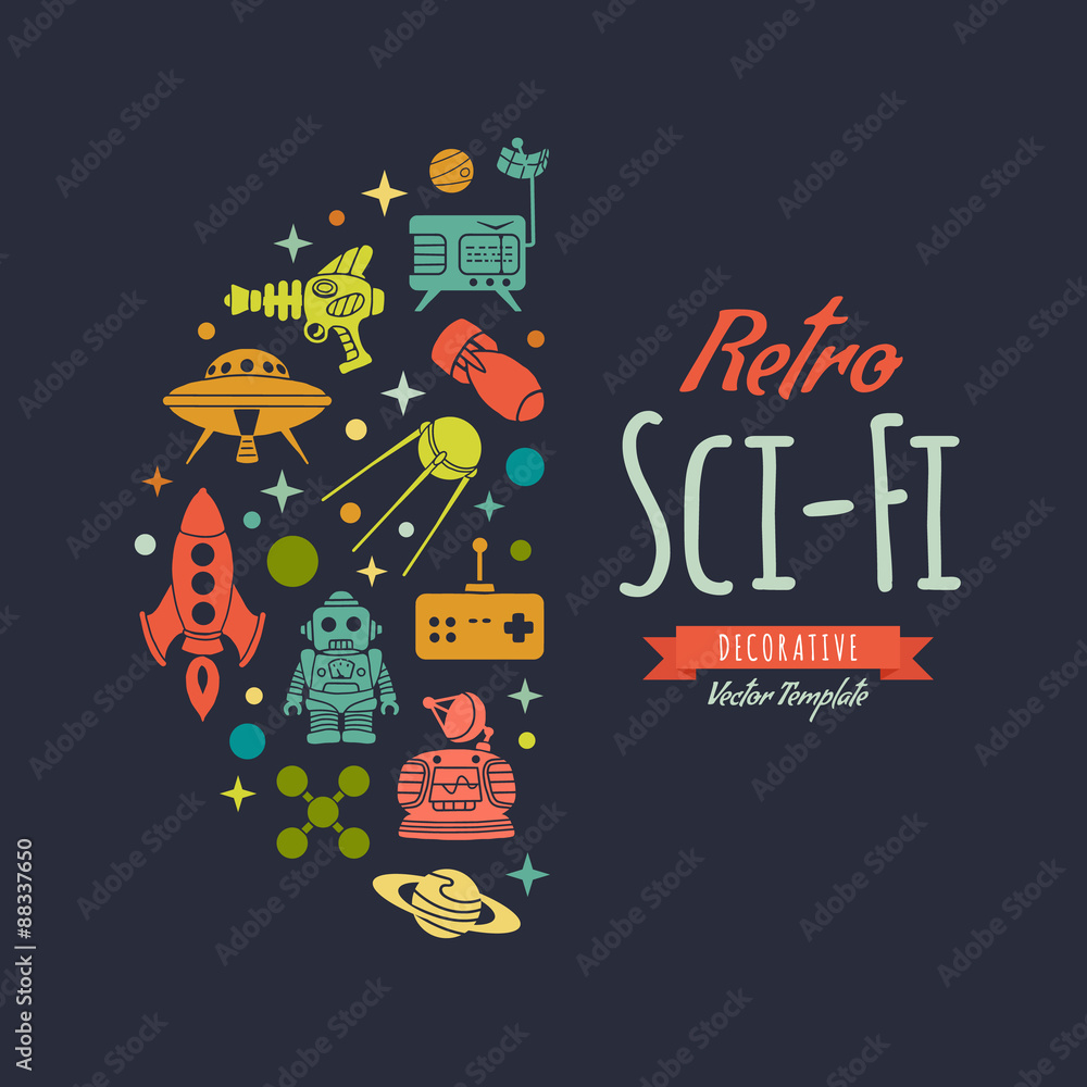 Retro Sci-Fi vector decorating design