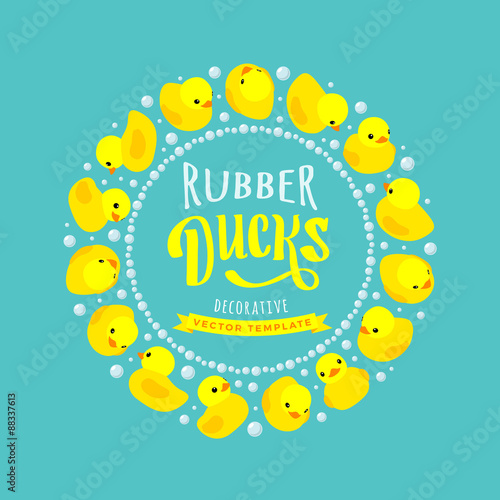 Vector decorating design made of yellow rubber ducks