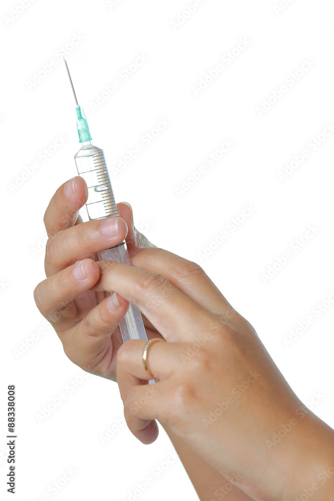 nurse holding syringe, isolated on white background nurse holding syringe, isolated on white background