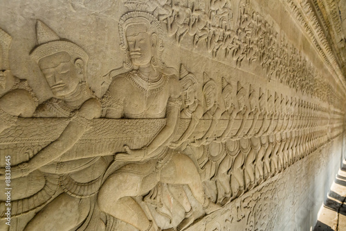Bas-relief carvings from the Churning of the Sea of Milk myth, Angkor Wat, Angkor, Siem Reap, Cambodia