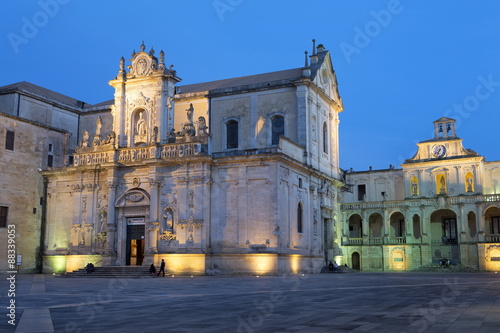 Cattedrale di Santa Maria Assunta in the baroque city of Lecce at night, Puglia