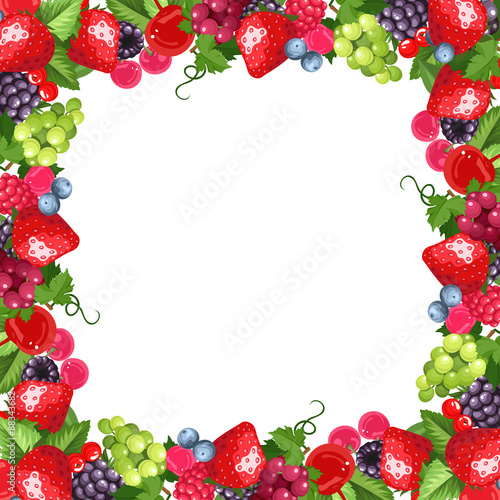 Frame with various berries. Vector illustration.