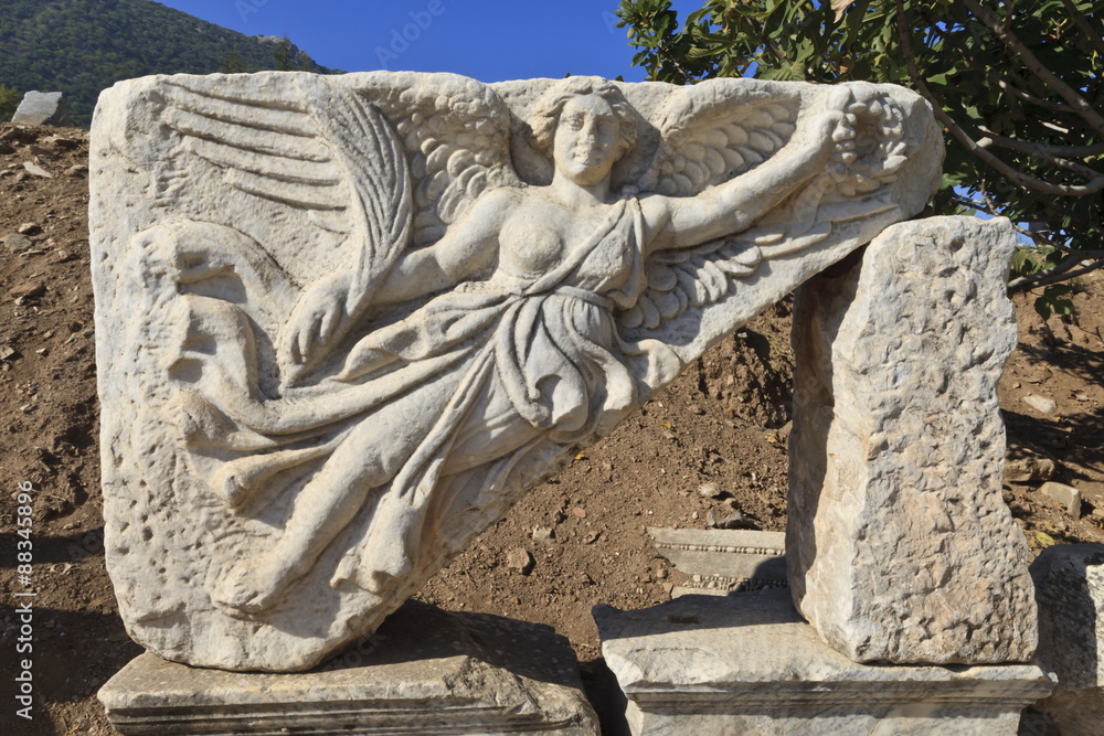 Relief of Nike, winged goddess of victory, Roman ruins of ancient Ephesus,  near Kusadasi, Anatolia, Turkey Minor Stock Photo | Adobe Stock