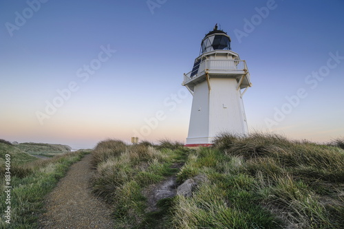 Waipapa Point Lighthouse at sunset, the Catlins, South Island, New Zealand photo