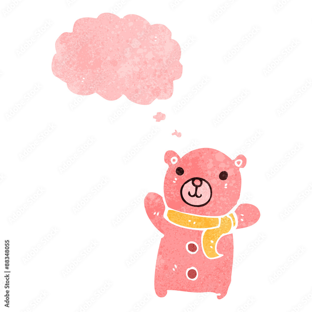 retro cartoon cute teddy bear with thought bubble